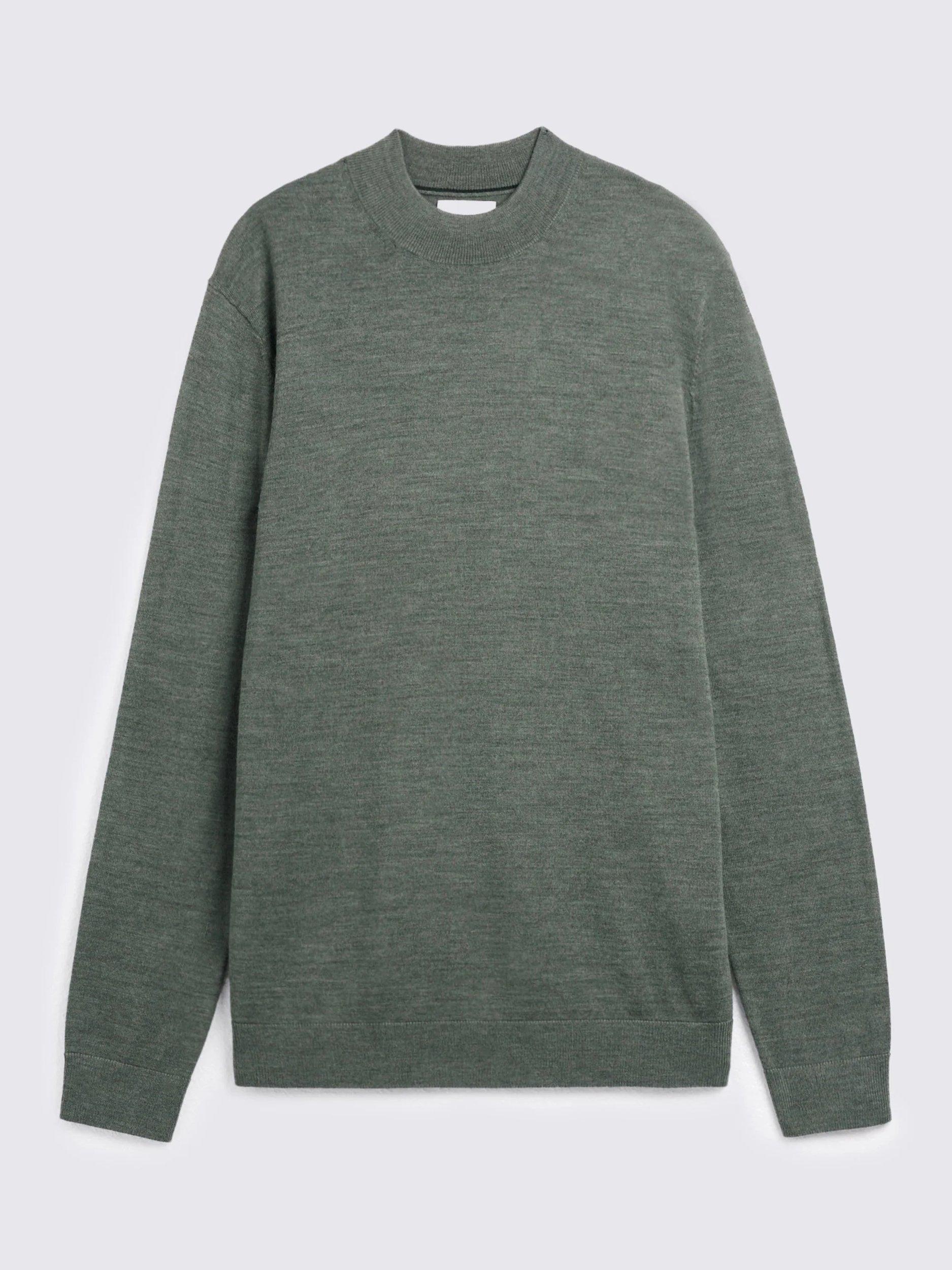 Product image 4 of 4, which shows Moss Cerise Merino Wool Blend High Neck Jumper, Teal, S