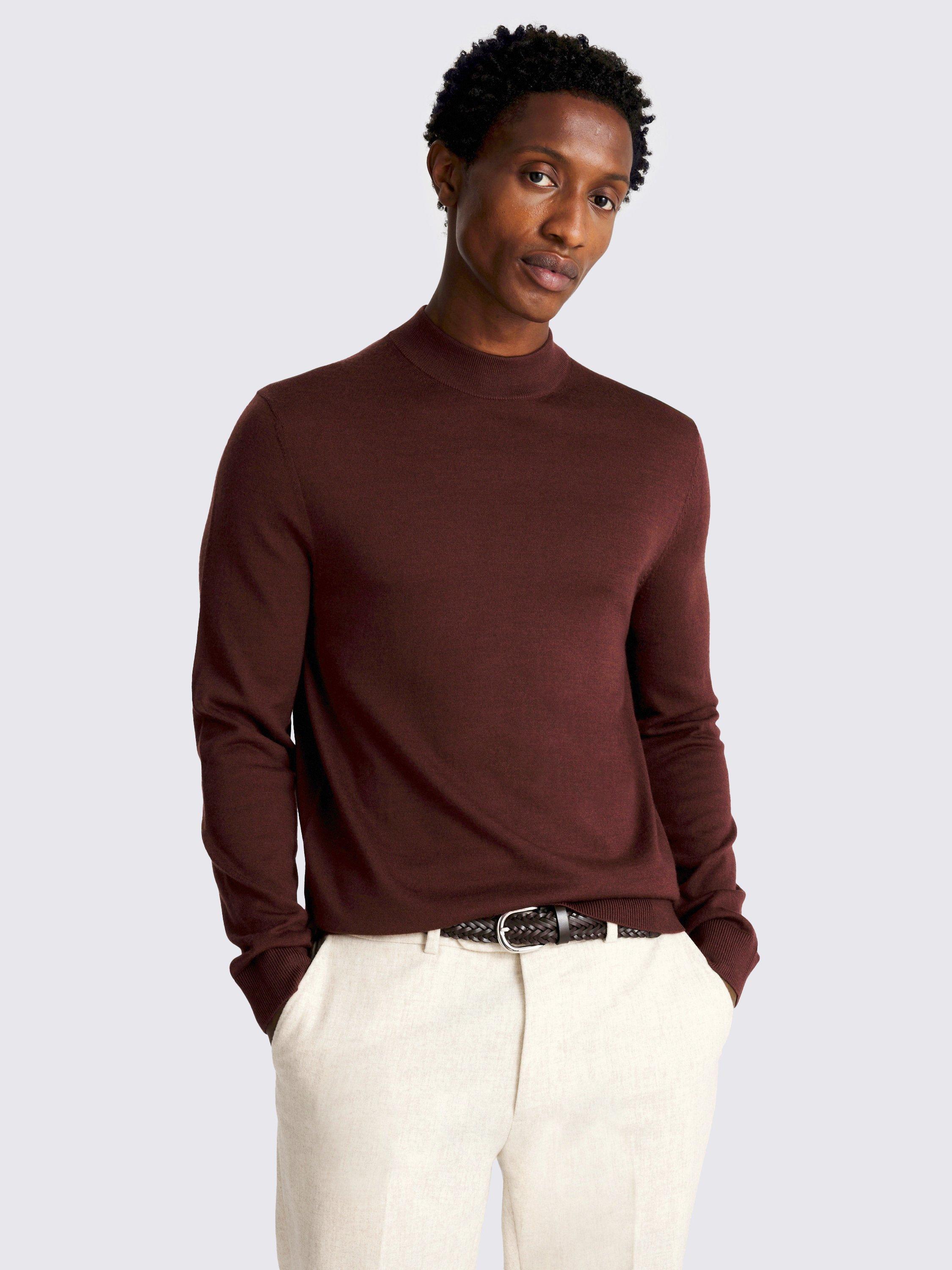 Product image 1 of 4, which shows Moss Cerise Merino Wool Blend High Neck Jumper, Cerise, S