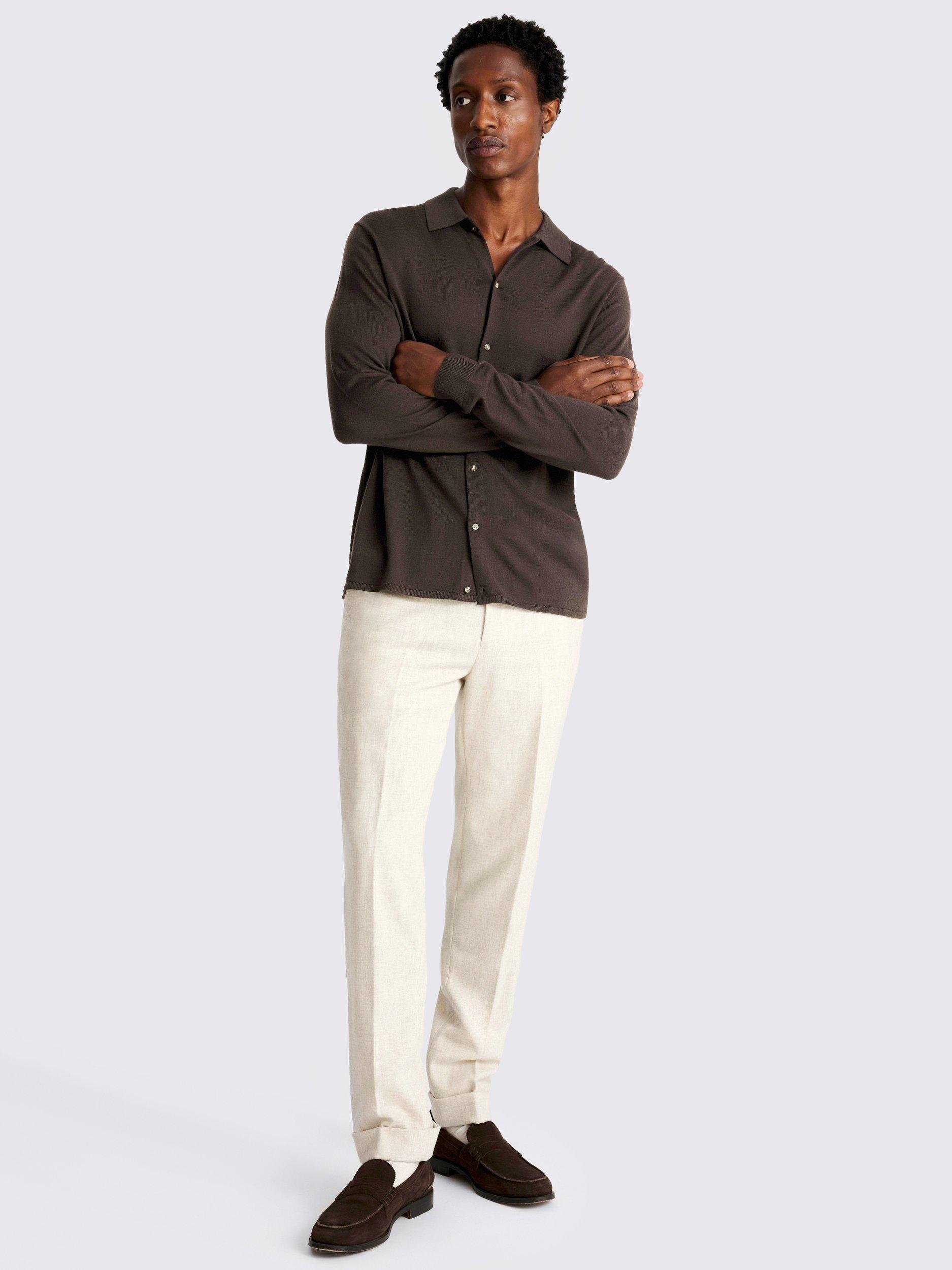 Product image 2 of 4, which shows Moss Merino Wool Blend Button-Up Shirt, Brown, S