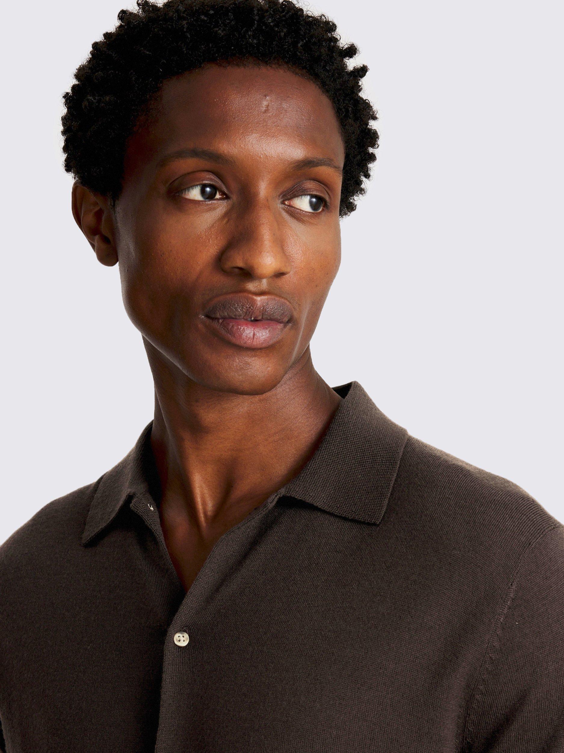 Product image 3 of 4, which shows Moss Merino Wool Blend Button-Up Shirt, Brown, S