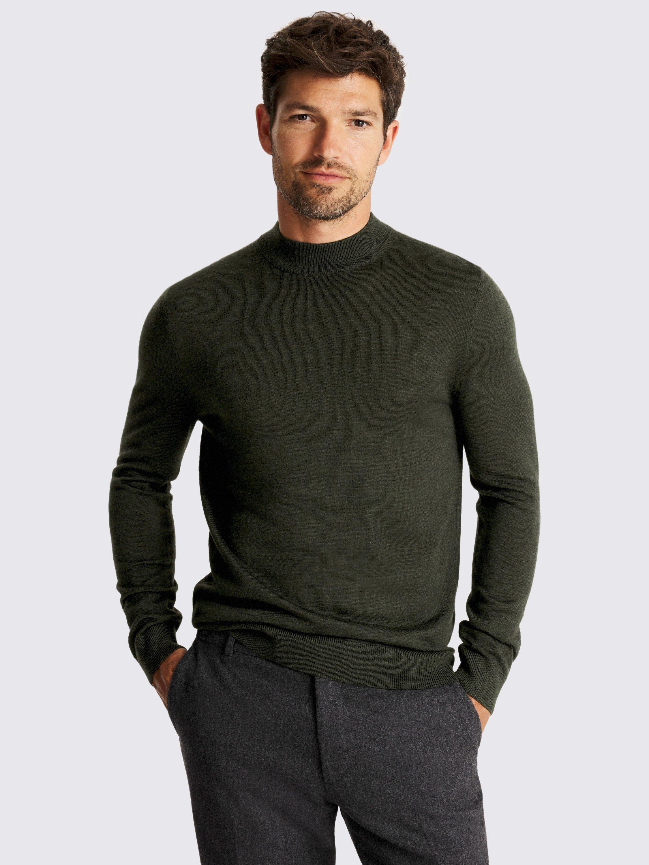 Moss Cerise Merino Wool Blend High Neck Jumper, Green