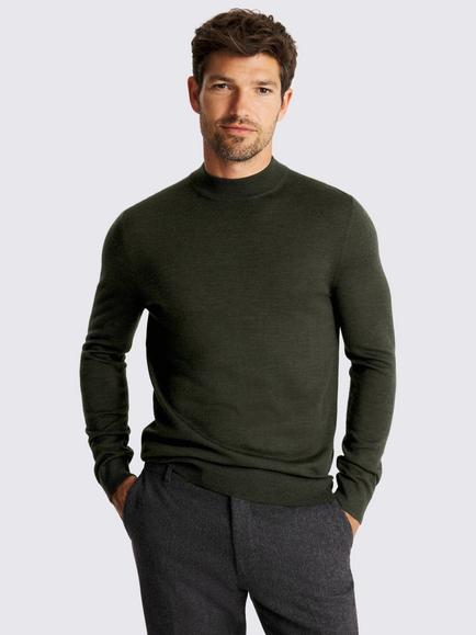Moss Cerise Merino Wool Blend High Neck Jumper, Khaki
