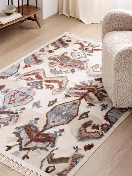 John Lewis Farah Ikat Wool Rich Rug, Natural/Multi - view 2, Natural/Multi