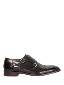 Dune London Satchin Wide Fit Leather Flexi Sole Toe Cap Monk Shoes, Dark Brown, Dark Brown