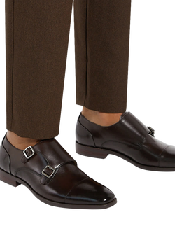 Dune London Satchin Wide Fit Leather Flexi Sole Toe Cap Monk Shoes, Dark Brown - view 2, Dark Brown