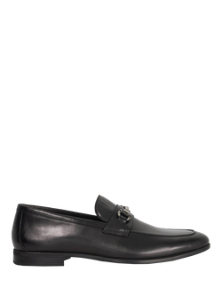 Dune London Seymore Wide Fit Leather Flexi Sole Trim Loafers, Black