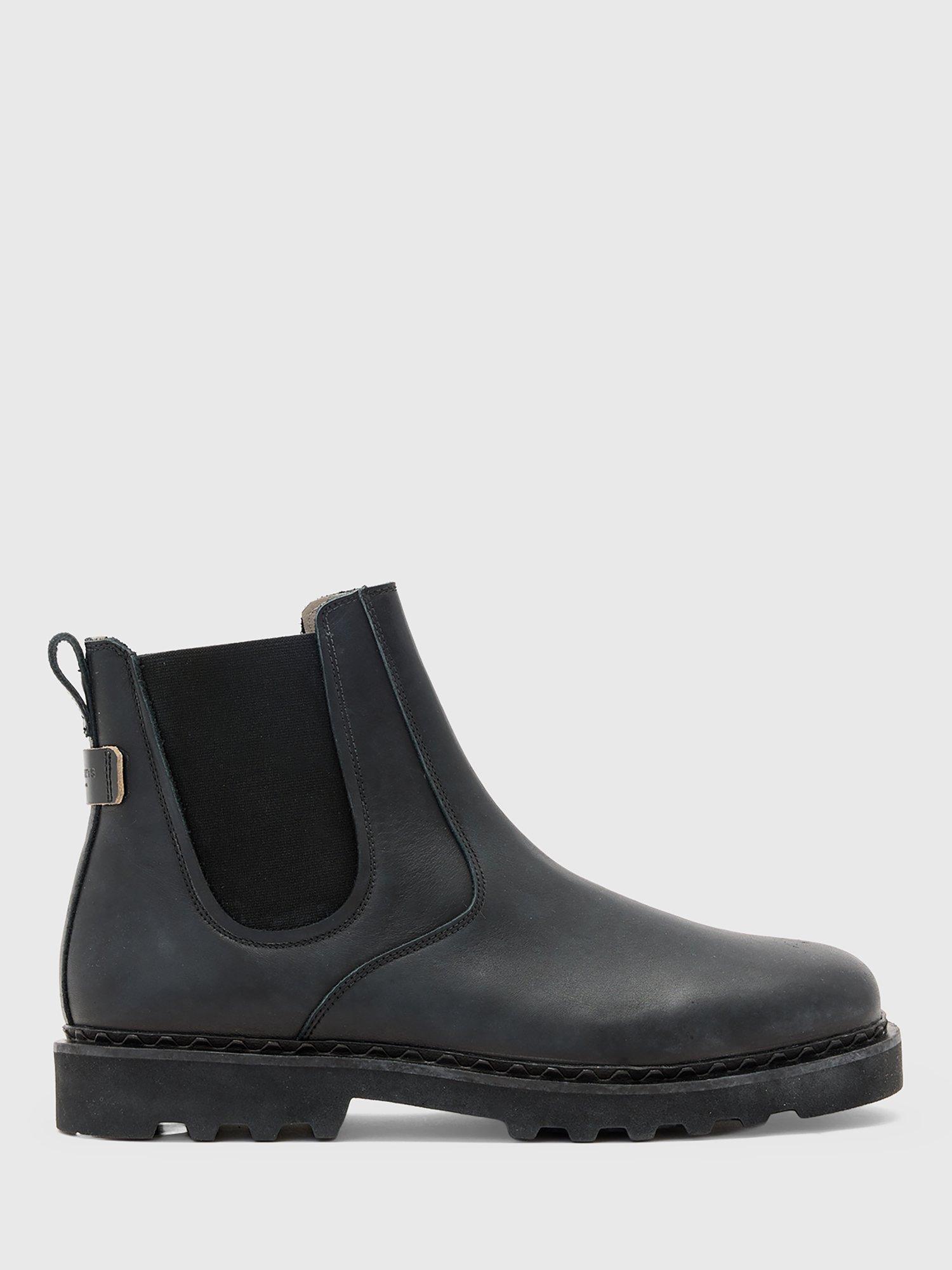 Product image 1 of 6, which shows AllSaints Skiff Leather Chelsea Boots, Black, EU44