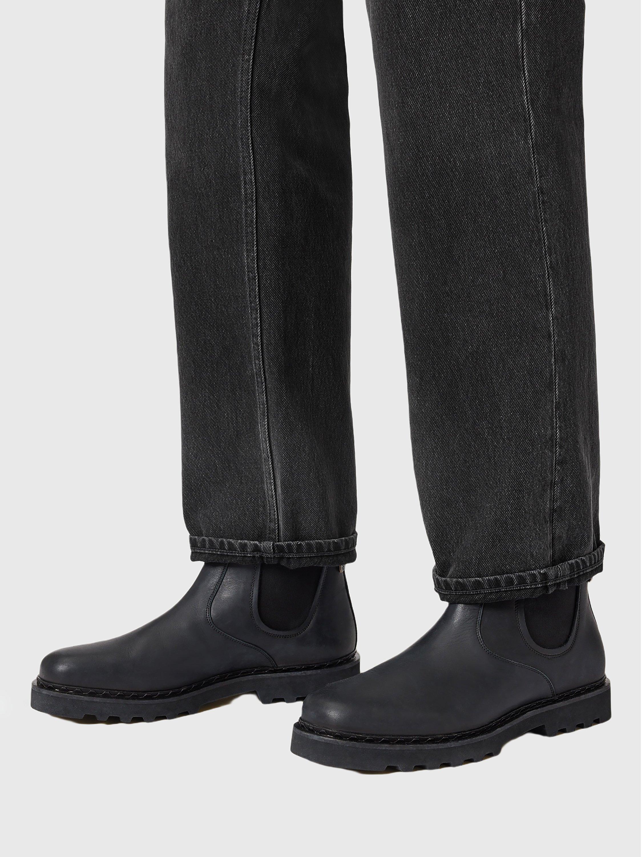 Product image 2 of 6, which shows AllSaints Skiff Leather Chelsea Boots, Black, EU44