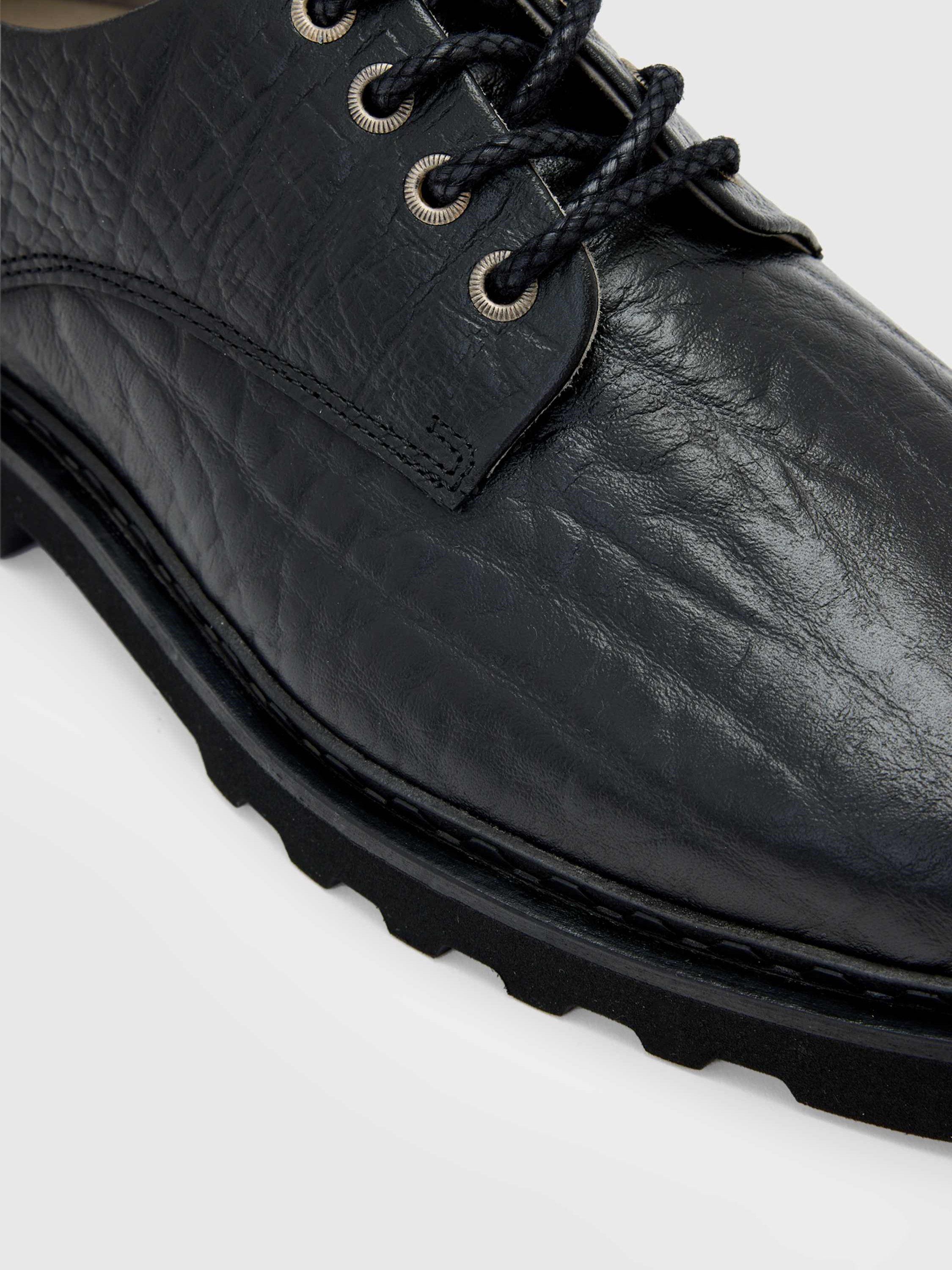 Product image 4 of 6, which shows AllSaints Skiff Leather Derby Shoes, Black, 10