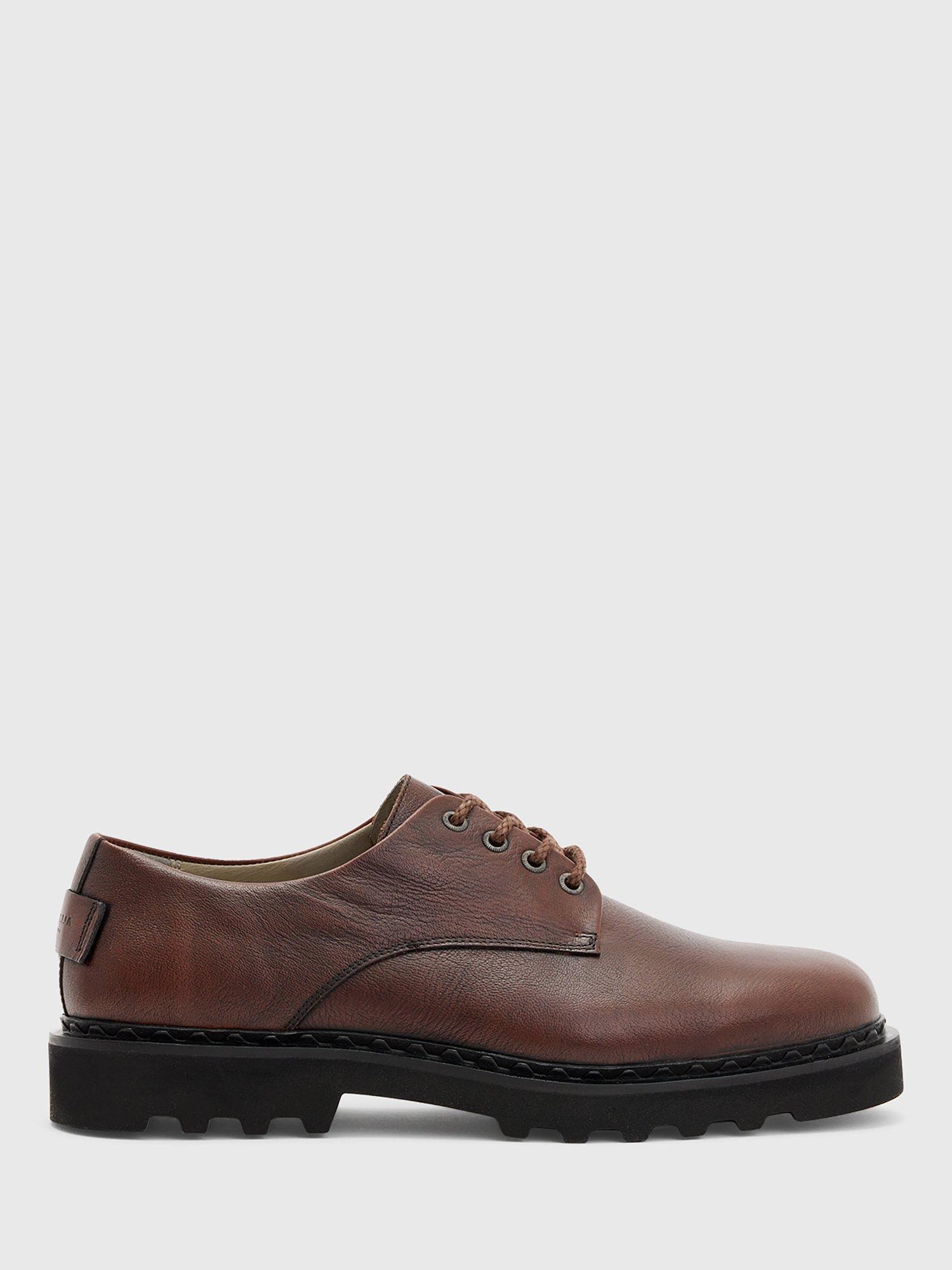 Product image 1 of 5, which shows AllSaints Skiff Leather Derby Shoes, Chestnut Brown, EU43