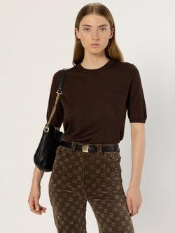 Gerard Darel Elsa Short Sleeve Pure Merino Wool Jumper, Brown, Brown
