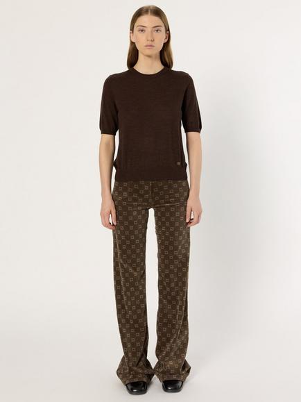 Gerard Darel Elsa Short Sleeve Pure Merino Wool Jumper, Brown - view 2, Brown