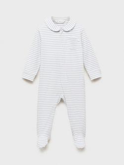 Mango Baby Cotton Blend Stripe Through-Front Poppers Long Sleeve Bodysuit, Medium Blue