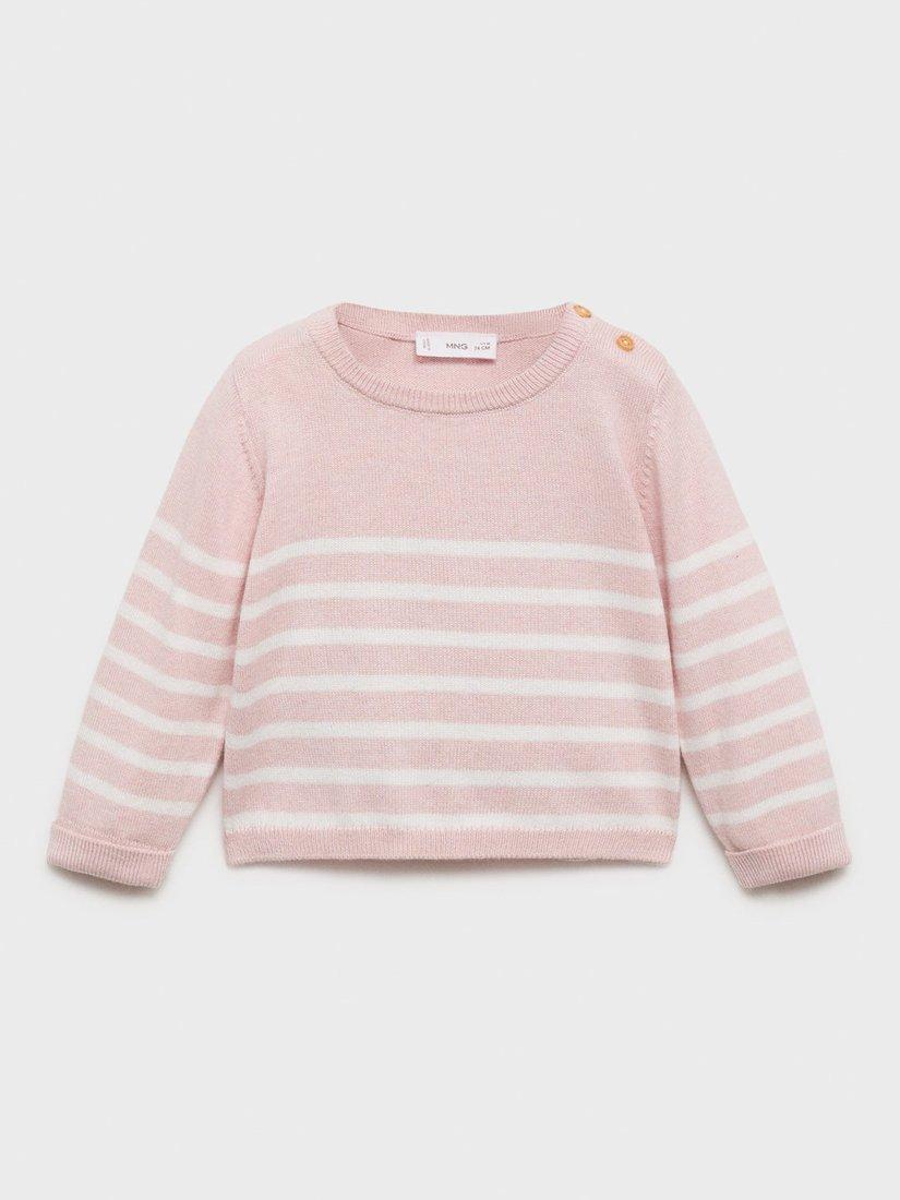 Product image 1 of 4, which shows Mango Baby Gales Cotton Blend Stripe Jumper, Light Pastel Pink, 3-6 months