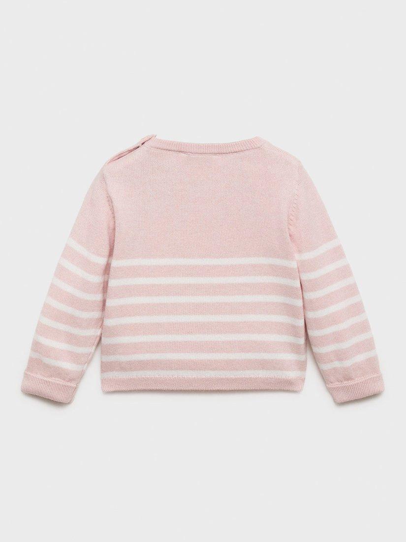 Product image 2 of 4, which shows Mango Baby Gales Cotton Blend Stripe Jumper, Light Pastel Pink, 3-6 months
