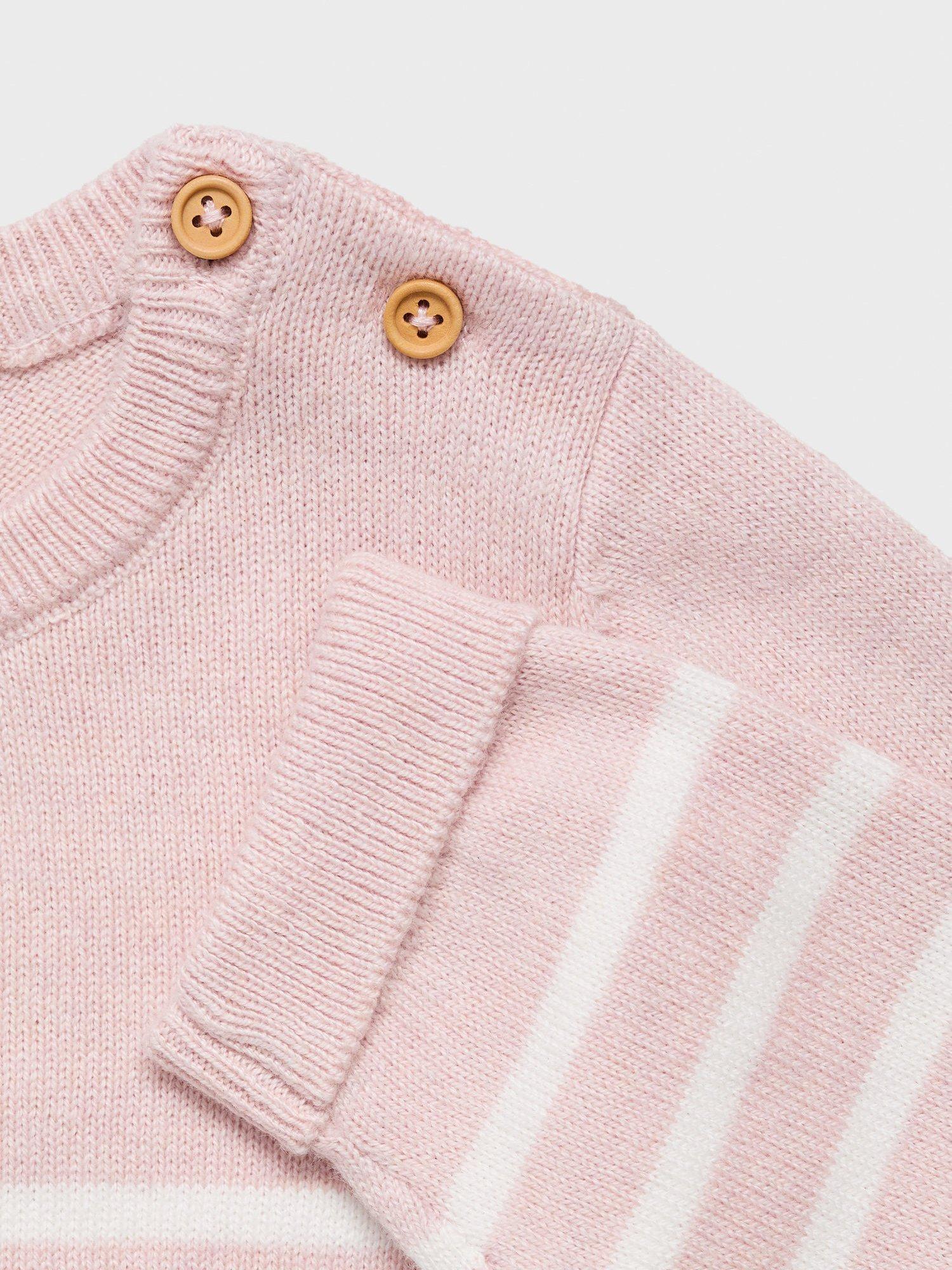 Product image 3 of 4, which shows Mango Baby Gales Cotton Blend Stripe Jumper, Light Pastel Pink, 3-6 months