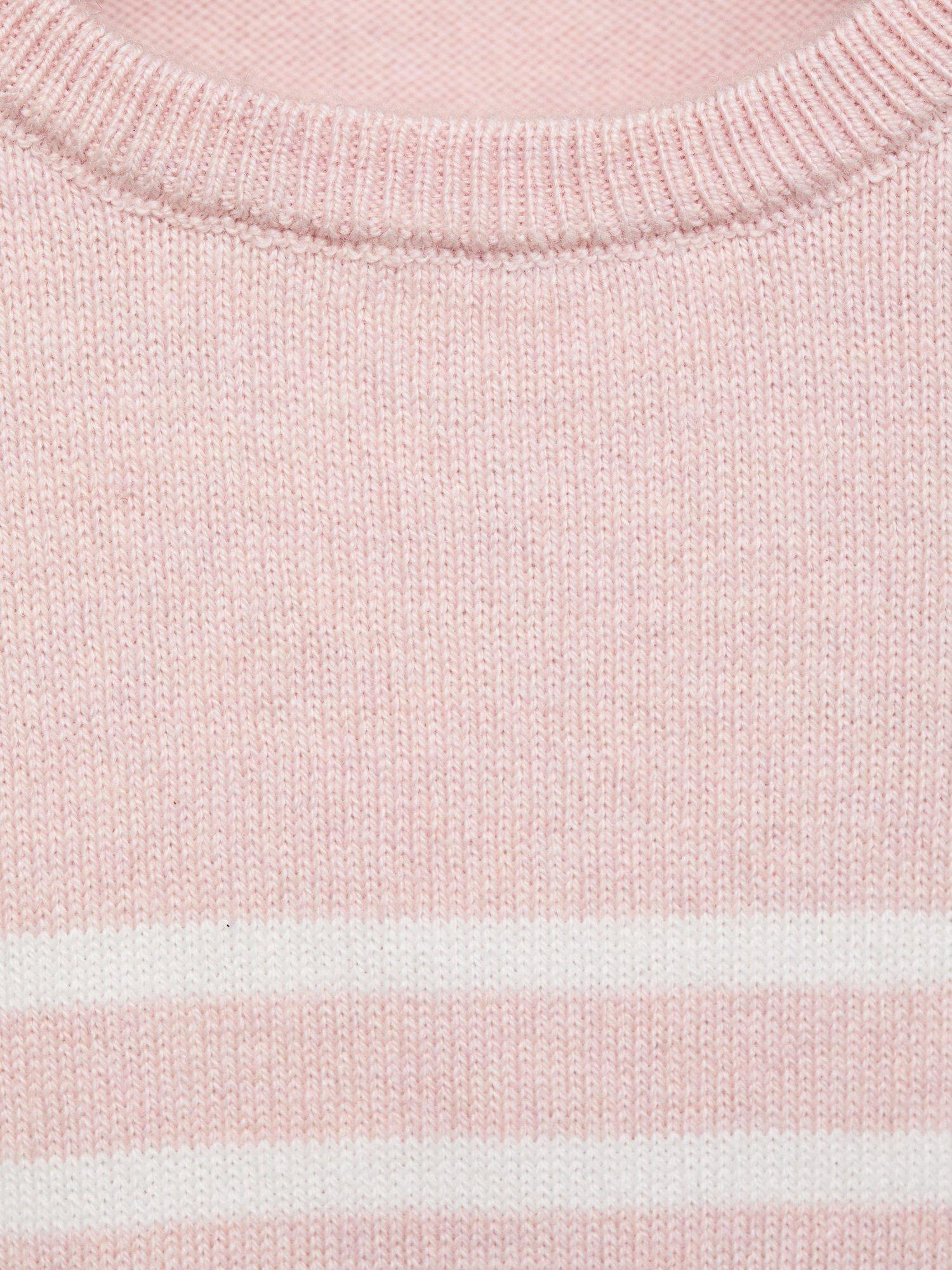 Product image 4 of 4, which shows Mango Baby Gales Cotton Blend Stripe Jumper, Light Pastel Pink, 3-6 months