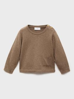 Mango Baby Cotton Blend London Neck Buttons Jumper, Medium Brown