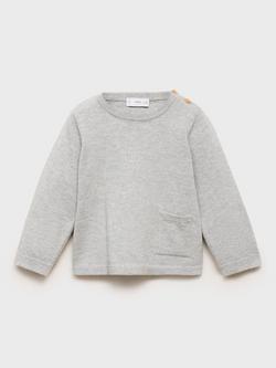 Mango Baby Cotton Blend London Neck Buttons Jumper, Medium Grey