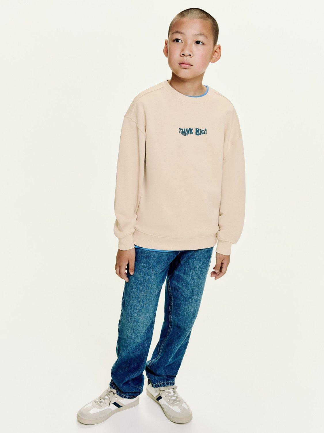 Product image 1 of 6, which shows Mango Kids' Think Big Sweatshirt, Light Pastel Brown, 5-6 years