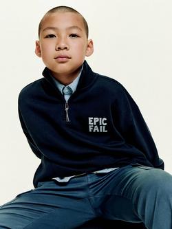 Mango Kids' Cotton Epic Zip Funnel Neck Sweatshirt, Navy, Navy