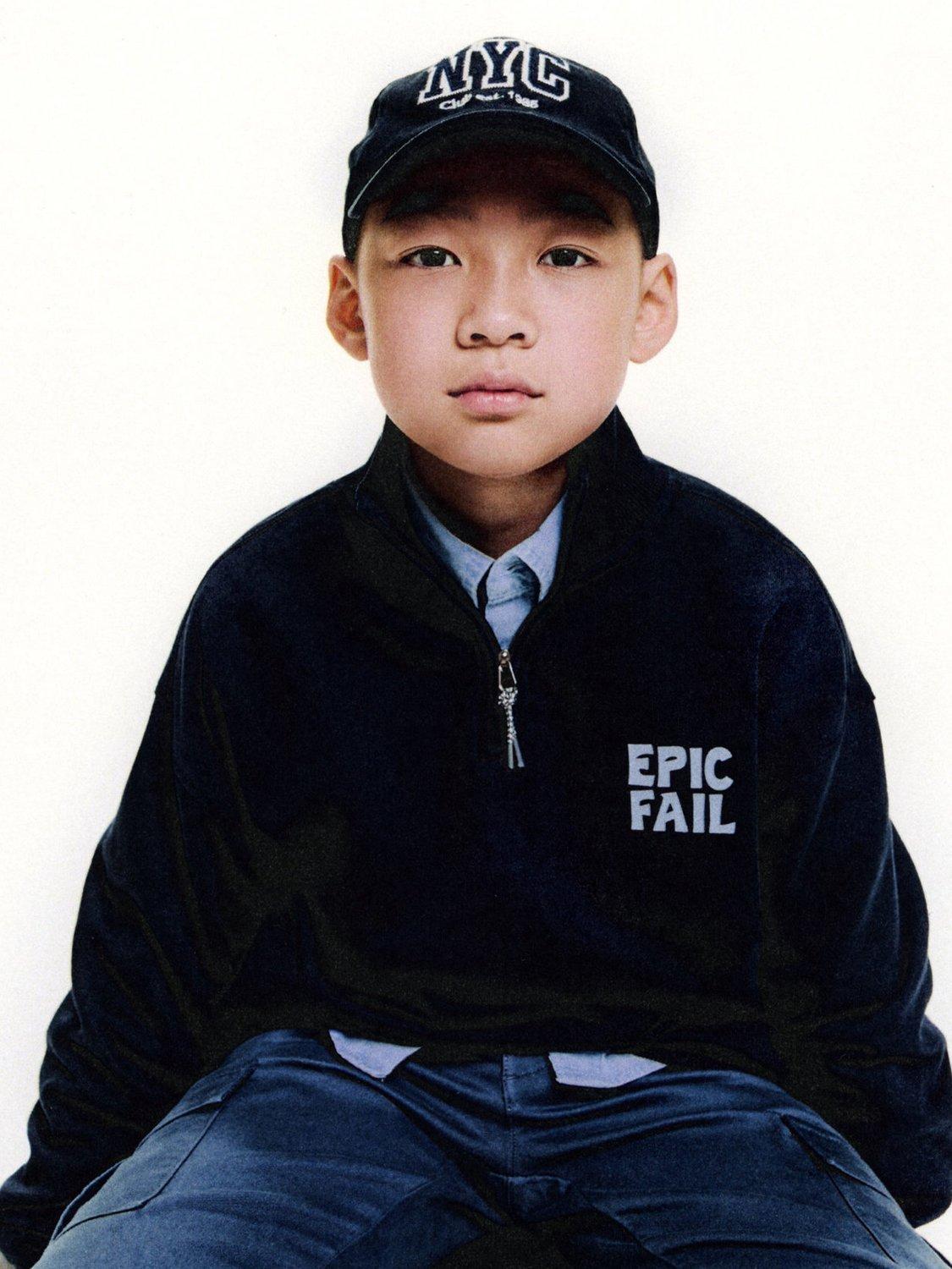 Product image 2 of 6, which shows Mango Kids' Cotton Epic Zip Funnel Neck Sweatshirt, Navy, 11-12 years