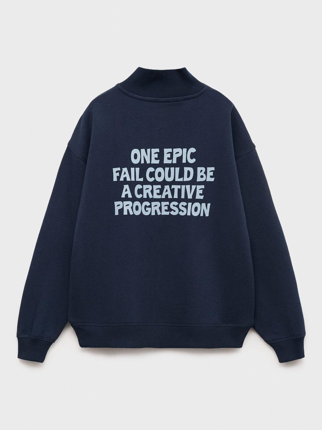 Product image 4 of 6, which shows Mango Kids' Cotton Epic Zip Funnel Neck Sweatshirt, Navy, 11-12 years