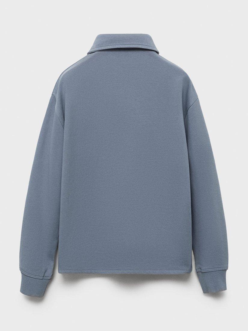 Product image 3 of 6, which shows Mango Kids' Cotton Long Sleeve Collared Polo Jumper, Medium Blue, 5-6 years