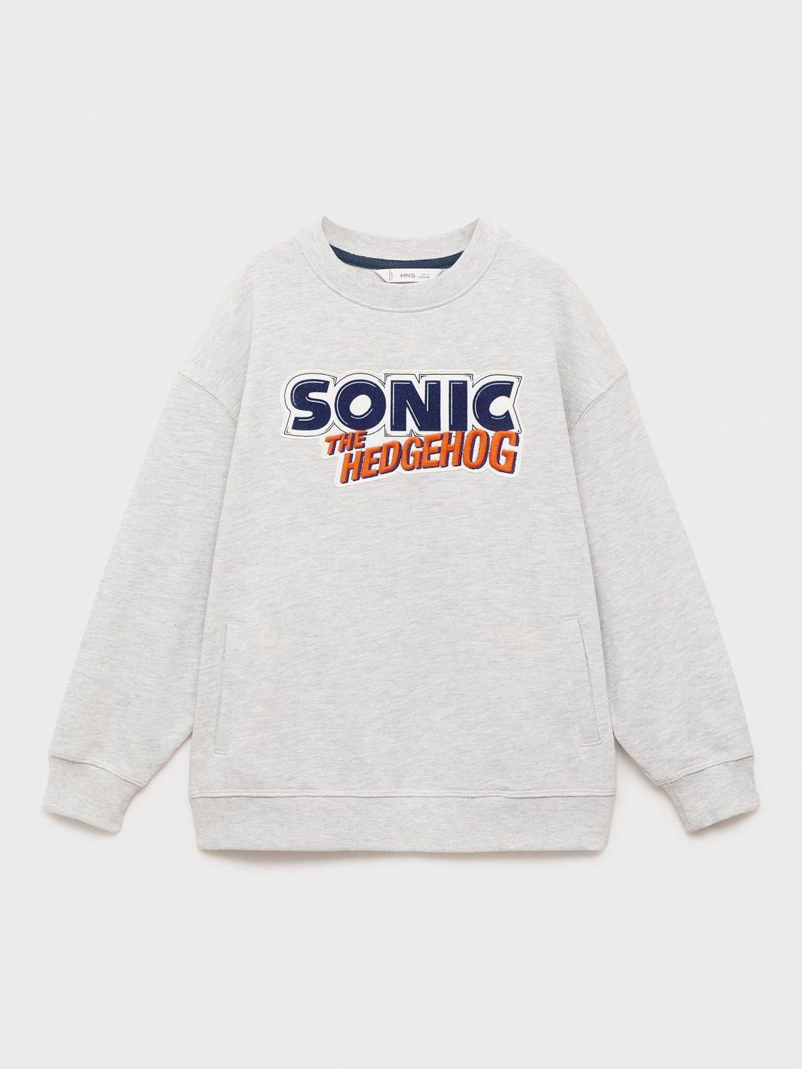 Product image 1 of 4, which shows Mango Kids' Sonic the Hedgehog Cotton Sweatshirt, Medium Grey, 7-8 years