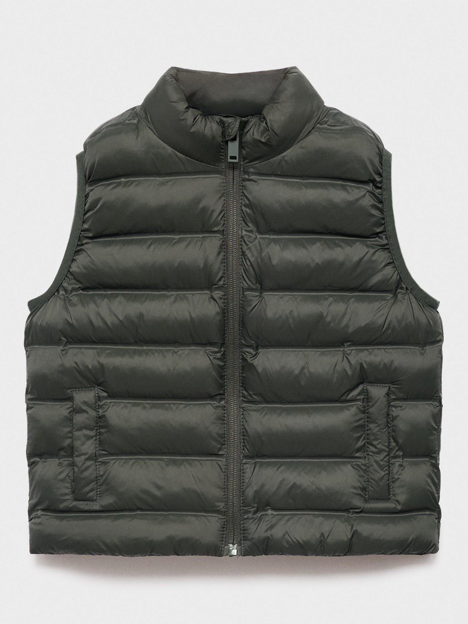 Product image 1 of 4, which shows Mango Kids' Alvarito Quilted Gilet, Khaki, 3-4 years