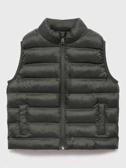 Mango Kids' Alvarito Quilted Gilet, Khaki, Khaki