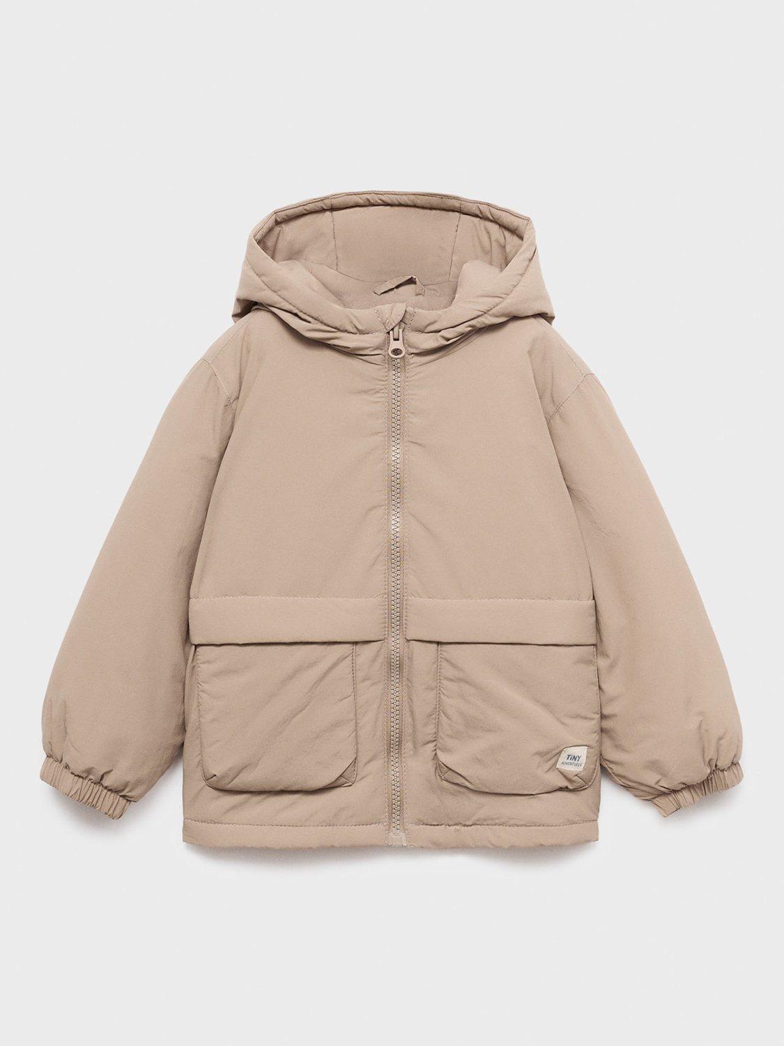 Mango Kids' Edu Hooded Quilted Coat, Medium Brown