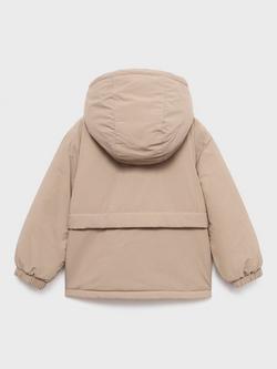 Mango Kids' Edu Hooded Quilted Coat - view 2, Medium Brown