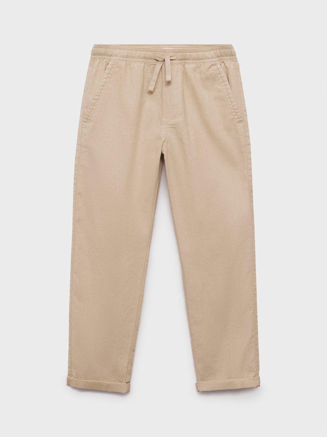 Product image 1 of 5, which shows Mango Kids' Ivan Linen Blend Drawstring Joggers, Light Beige, 10 years