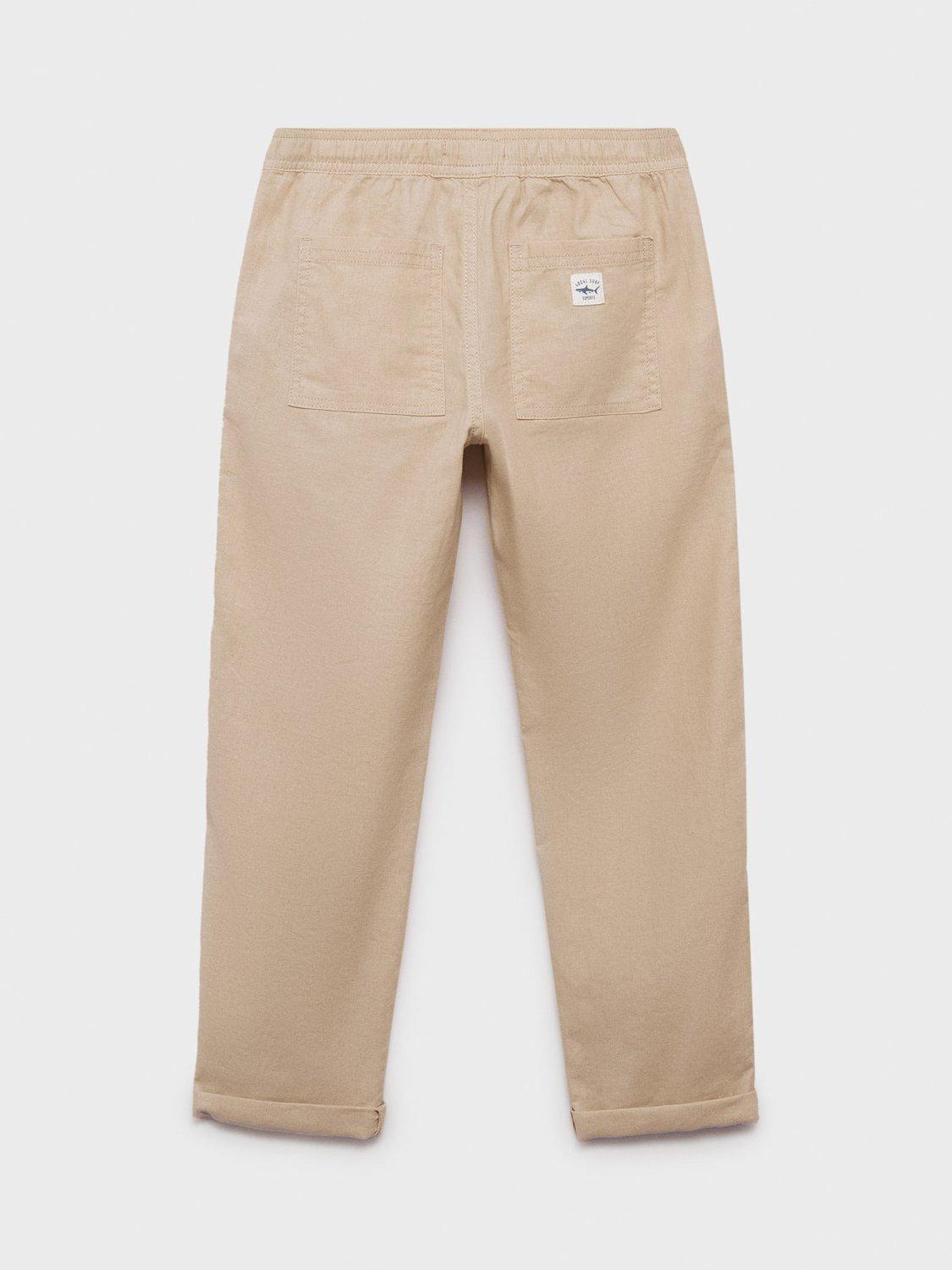 Product image 3 of 5, which shows Mango Kids' Ivan Linen Blend Drawstring Joggers, Light Beige, 10 years