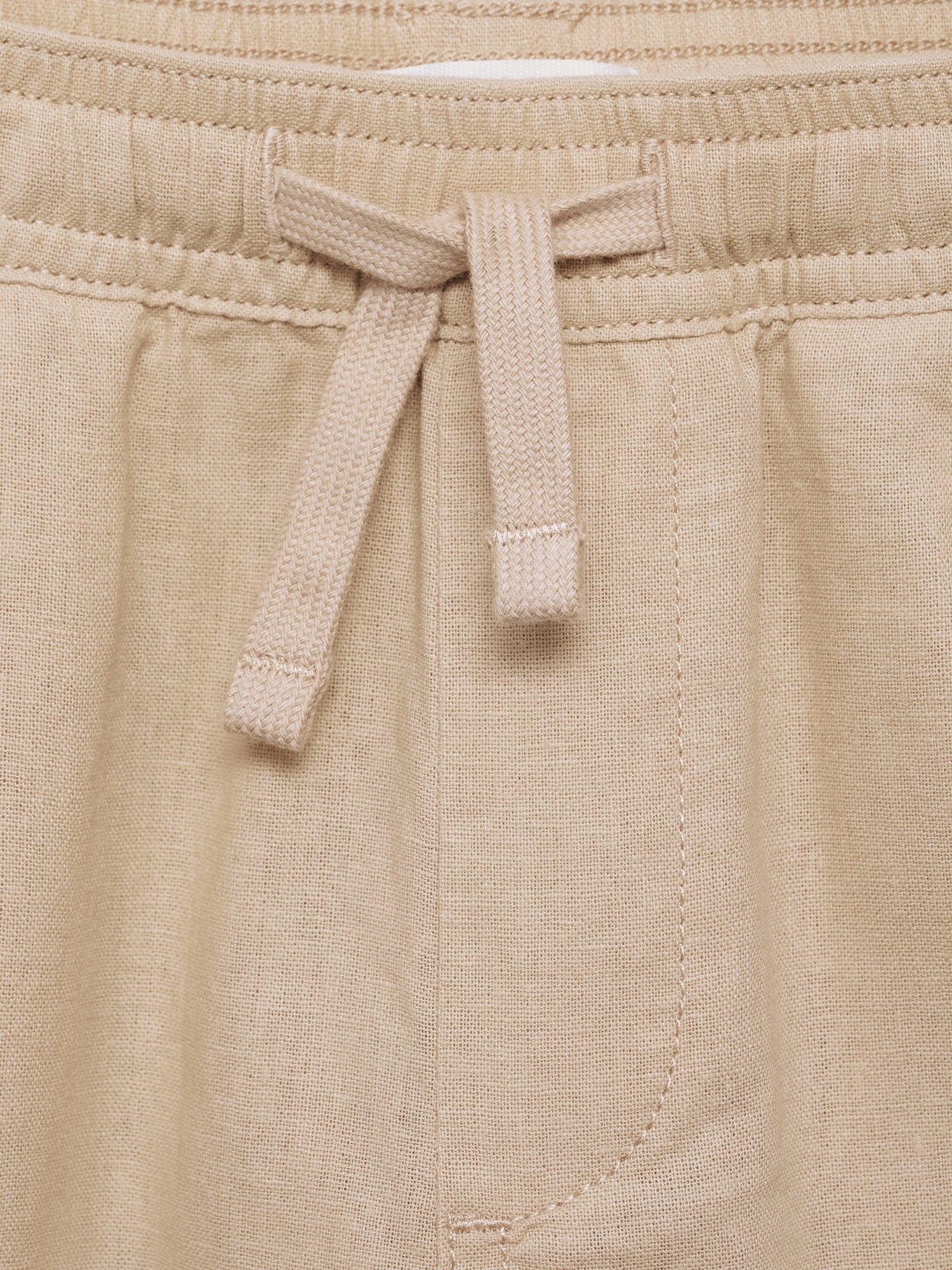 Product image 5 of 5, which shows Mango Kids' Ivan Linen Blend Drawstring Joggers, Light Beige, 10 years