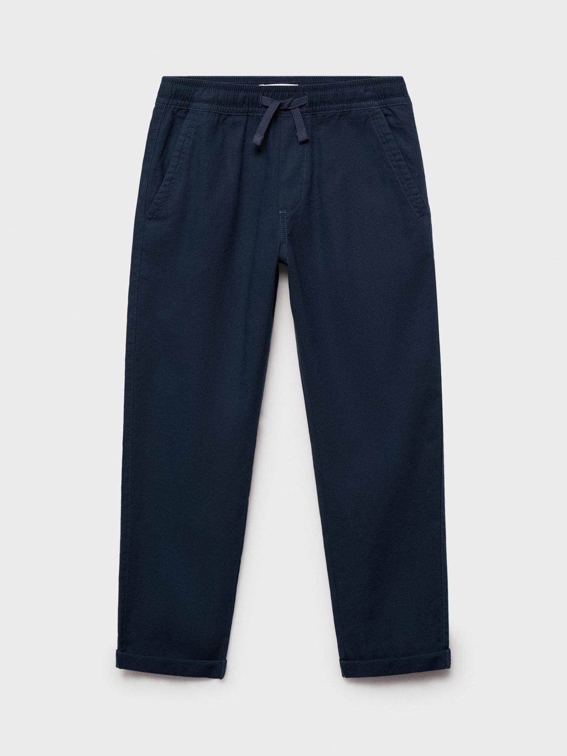 Product image 1 of 5, which shows Mango Kids' Ivan Linen Blend Drawstring Joggers, Navy, 6 years