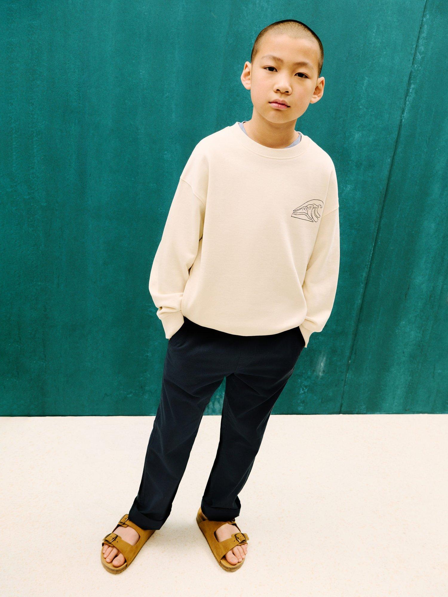 Product image 2 of 5, which shows Mango Kids' Ivan Linen Blend Drawstring Joggers, Navy, 6 years
