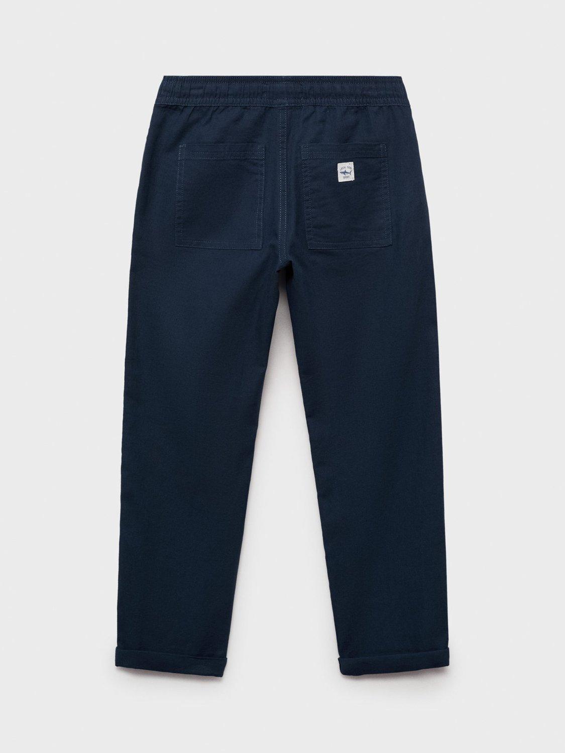 Product image 3 of 5, which shows Mango Kids' Ivan Linen Blend Drawstring Joggers, Navy, 6 years