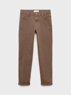 Mango Kids' Peru Cotton Blend Denim Trousers, Brown - view 2, Brown