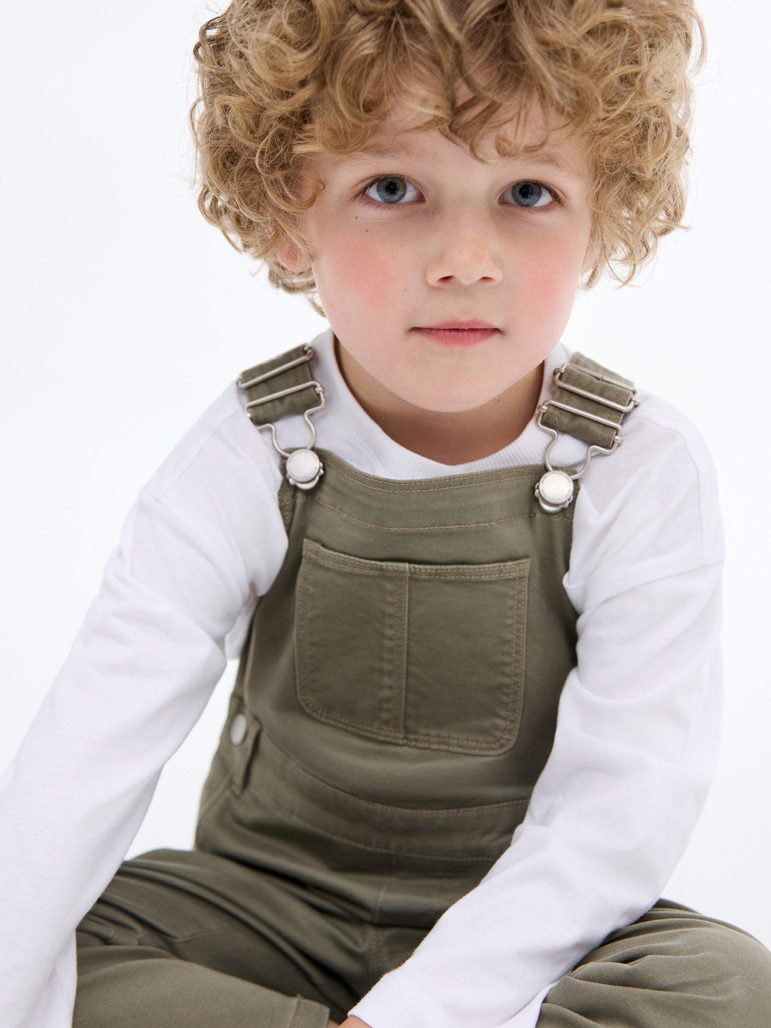 Product image 2 of 5, which shows Mango Kids' Delos Dungarees, Beige Khaki, 9-12 months
