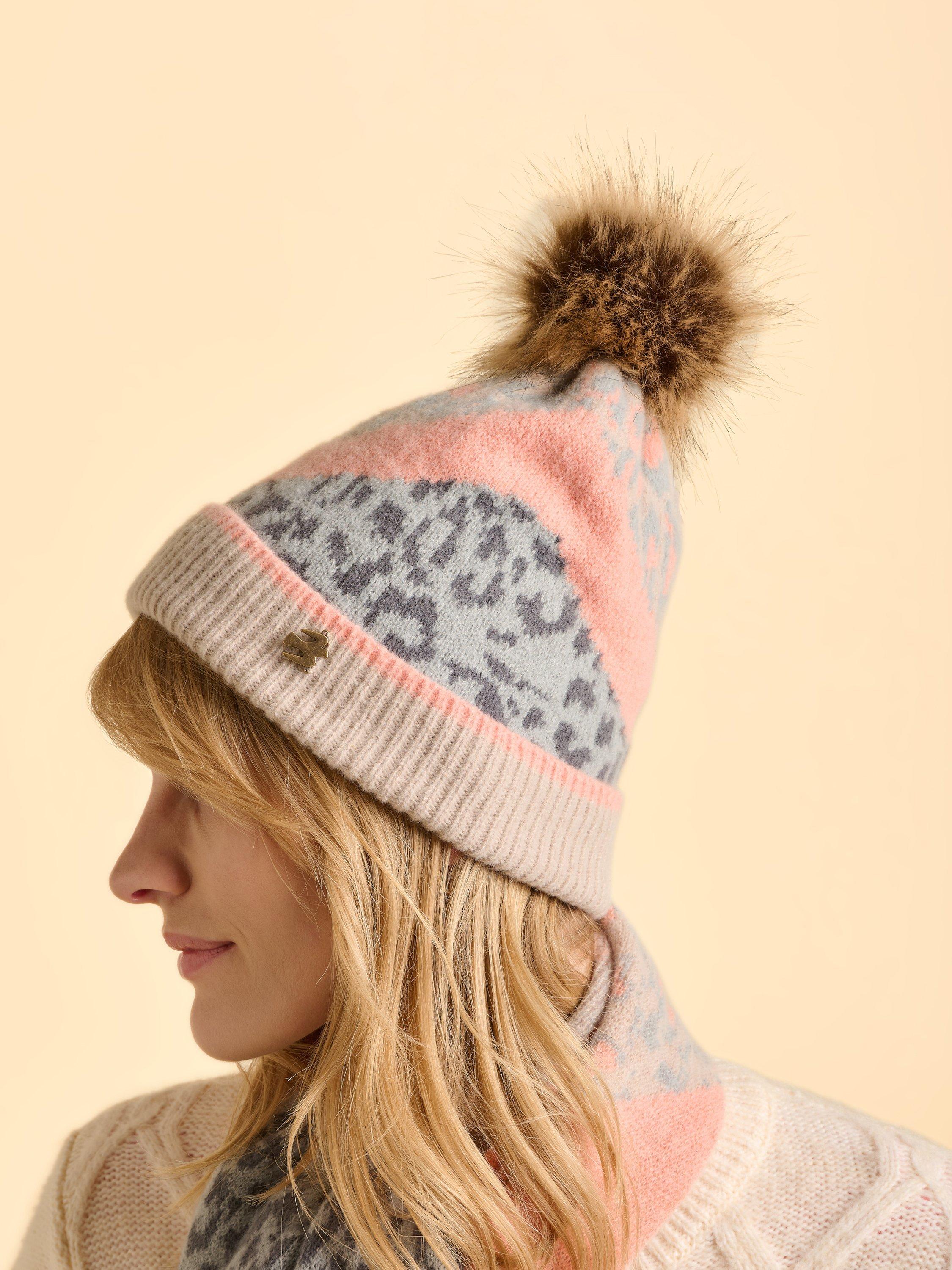Product image 2 of 4, which shows Brakeburn Animix Animal Print Beanie, Grey, One Size