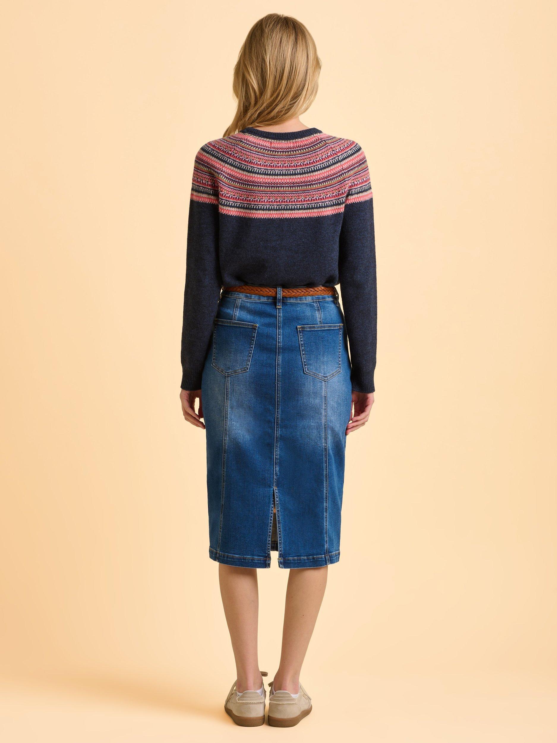 Product image 2 of 6, which shows Brakeburn Deepwater Fine Wool Blend Fairisle Cardigan, Blue, 8