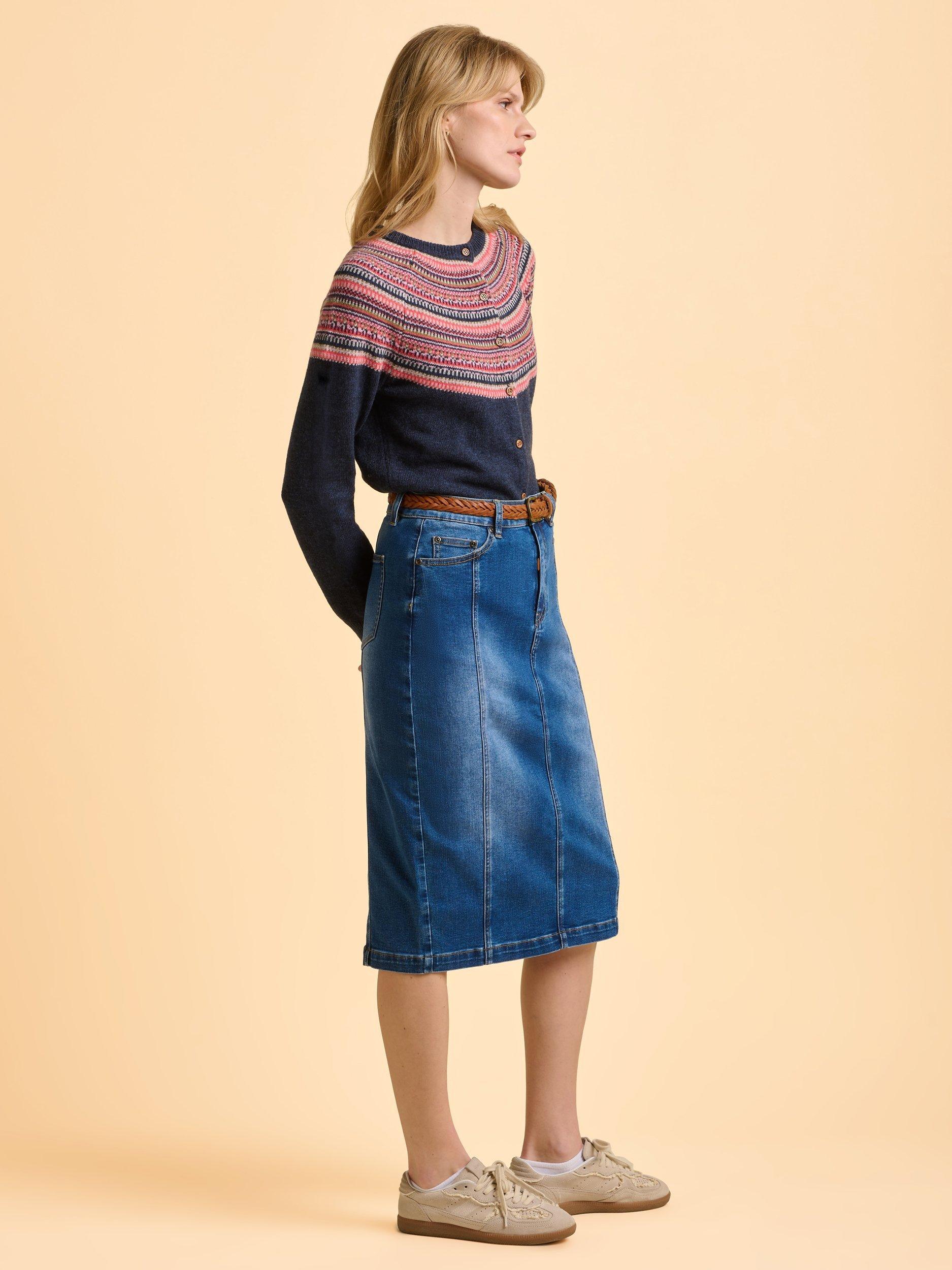 Product image 3 of 6, which shows Brakeburn Deepwater Fine Wool Blend Fairisle Cardigan, Blue, 8