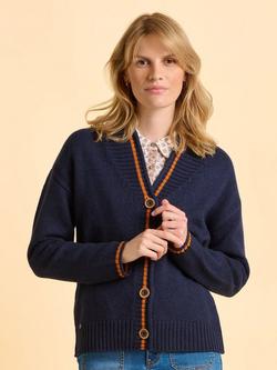 Brakeburn Midnight Chunky Knit Crew Neck Cardigan, Blue