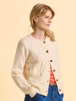 Brakeburn Pebble Long Sleeve Crew Neck Cardigan, Cream