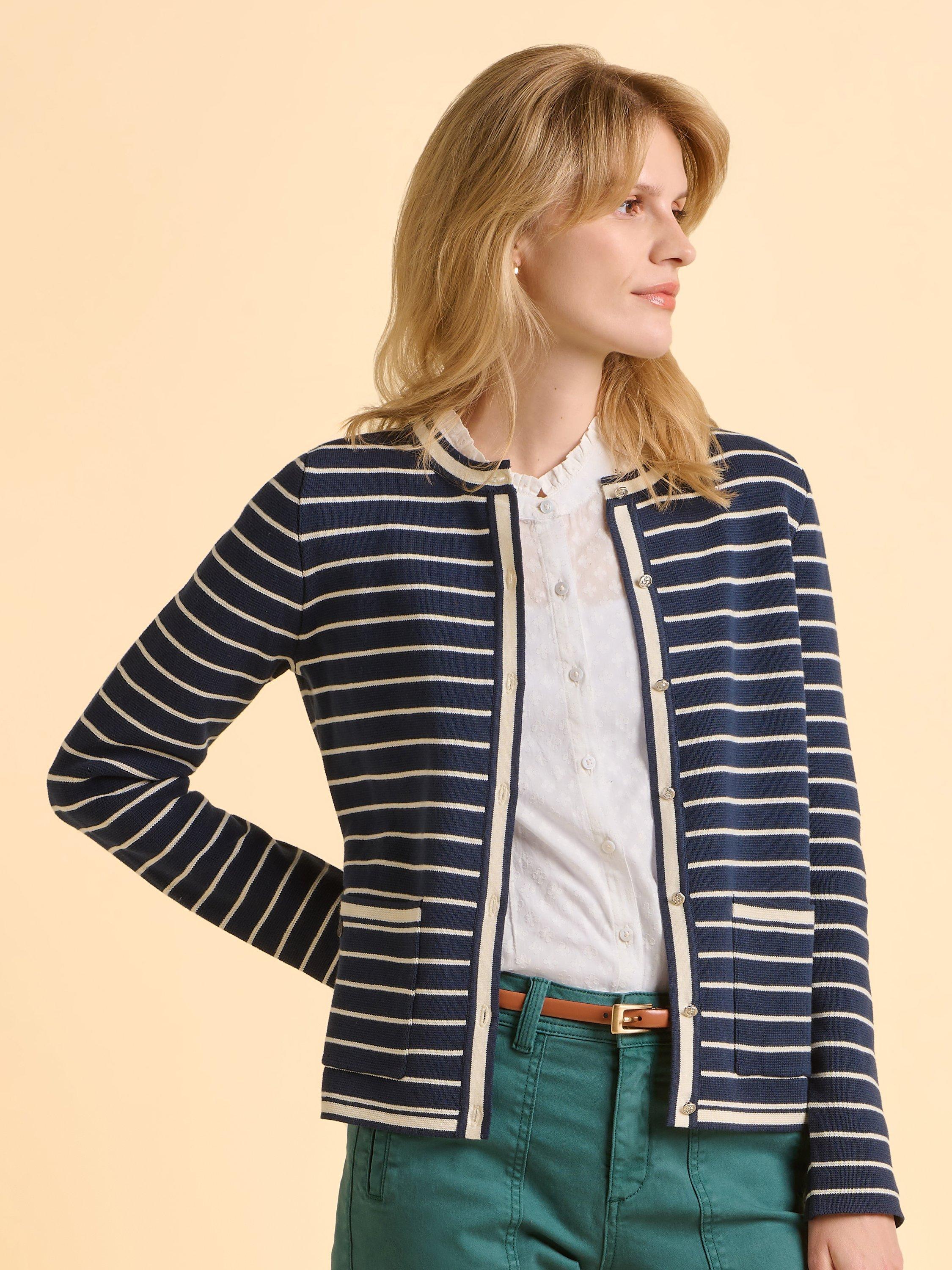 Product image 1 of 6, which shows Brakeburn Seabound Stripe Cardigan, Blue, 8