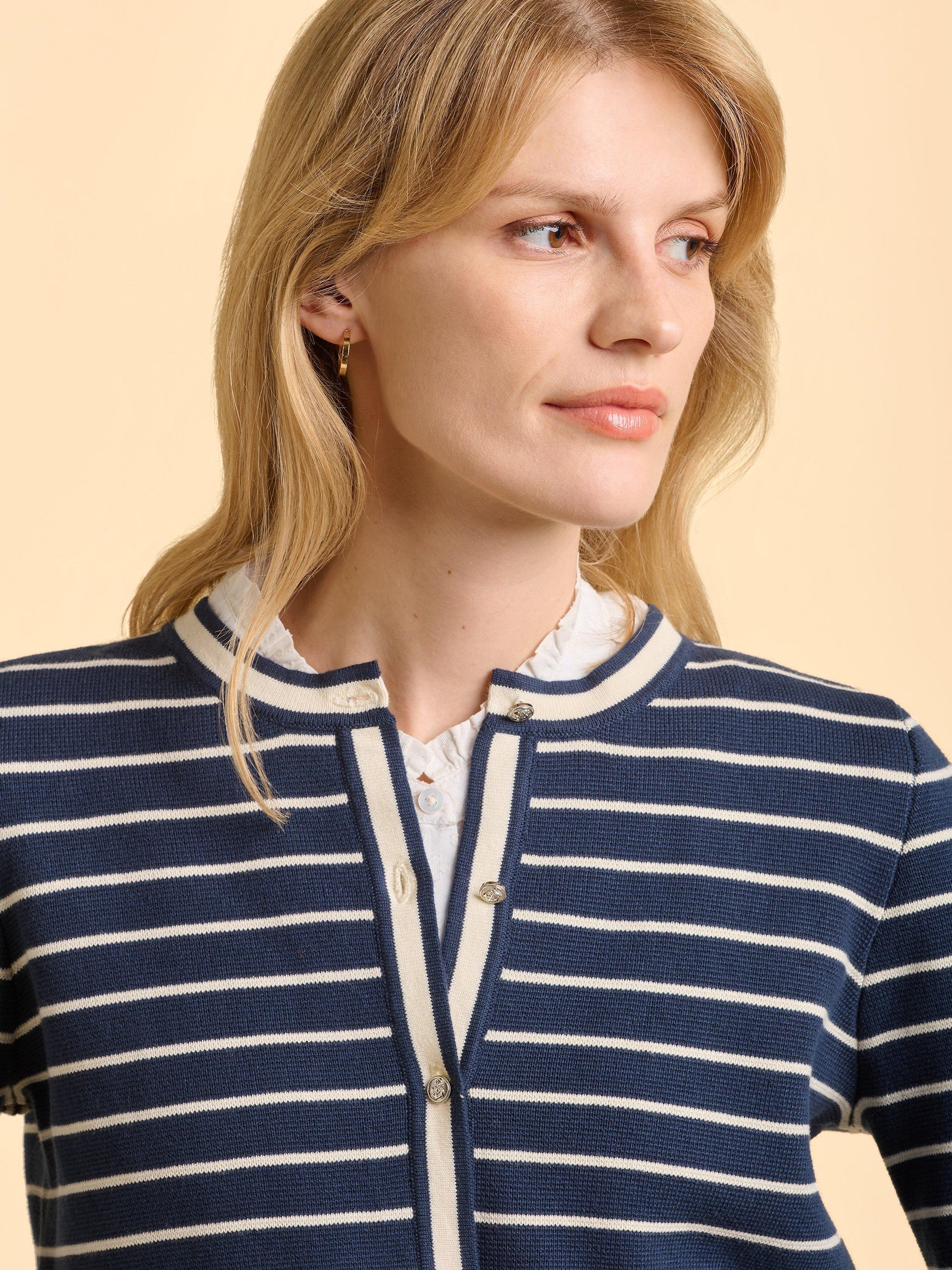 Product image 4 of 6, which shows Brakeburn Seabound Stripe Cardigan, Blue, 8