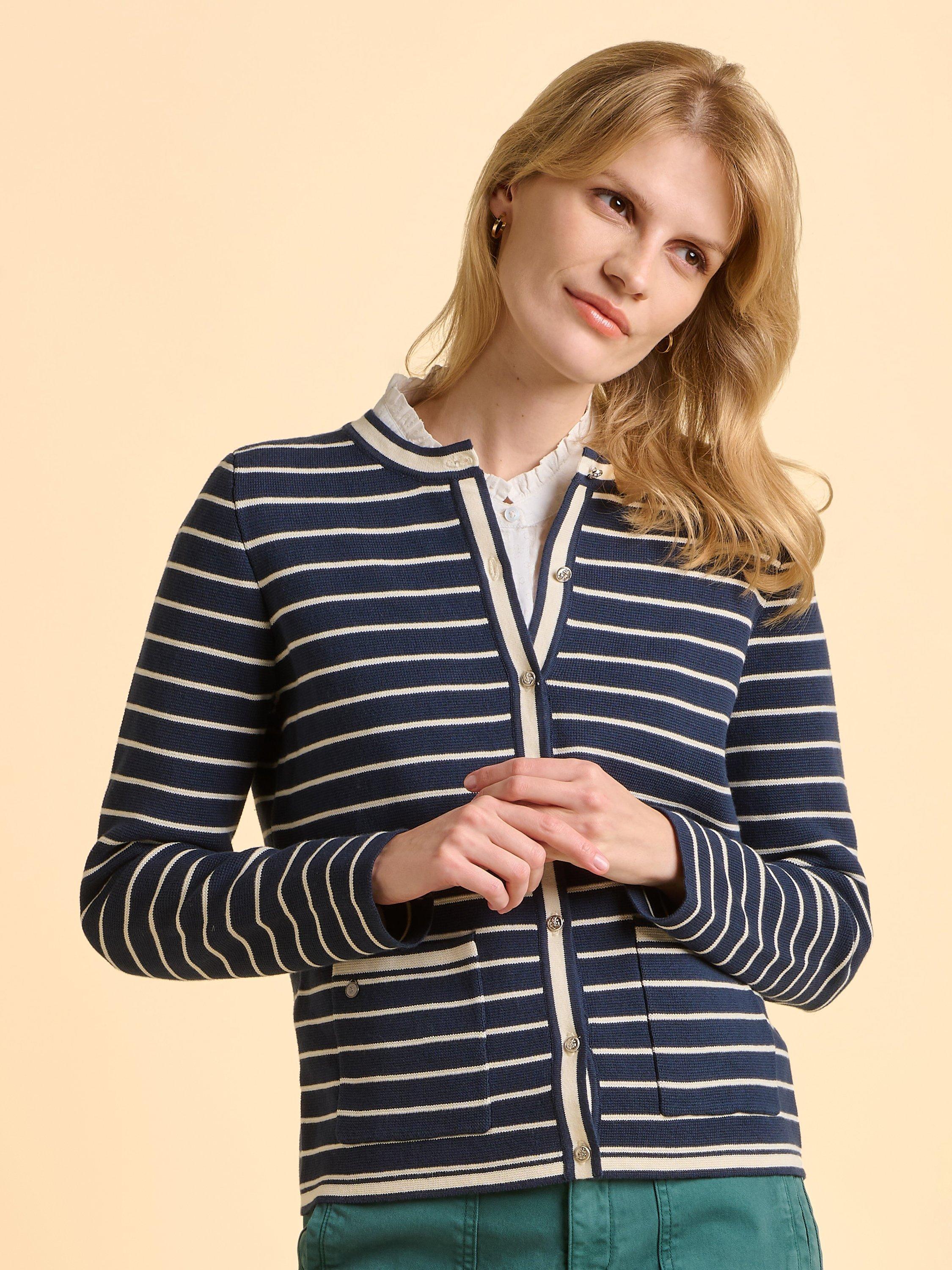 Product image 5 of 6, which shows Brakeburn Seabound Stripe Cardigan, Blue, 8