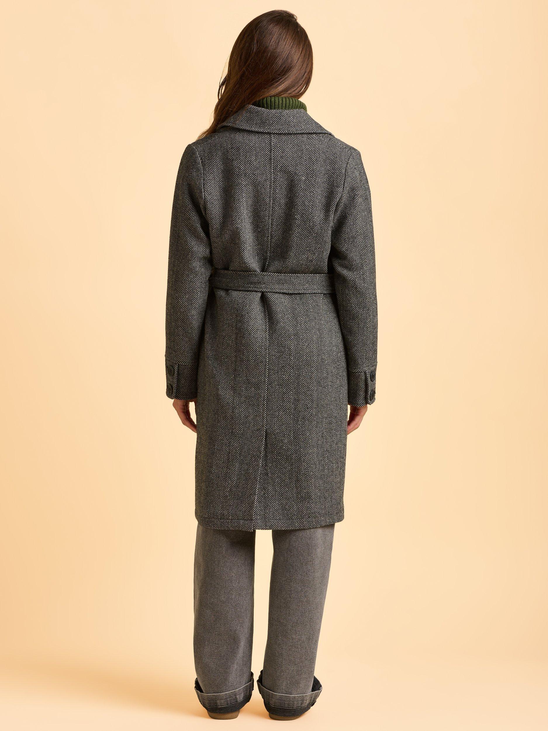 Product image 3 of 6, which shows Brakeburn Larch Evergreen Buttoned Long Sleeve Overcoat, Grey, 8